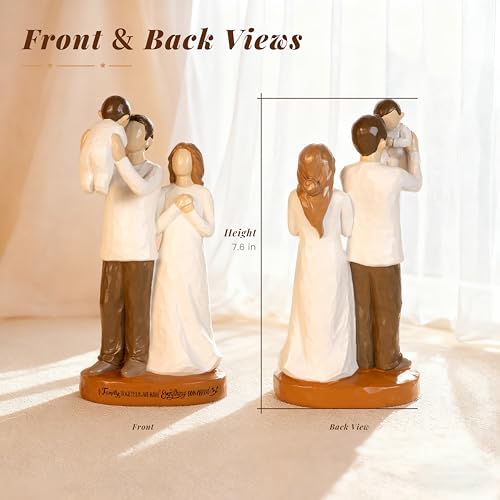 Dekismeos Family of Three Figurine Sculpture with Parents and Newborn Baby Resin Keepsake Décor for Shelf Mantel or Desk New Mom & Dad Gifts