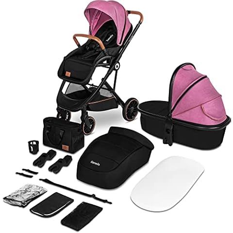 LIONELO Riya 2 in 1 Babygondel und Kinderwagen bis zu 15 kg, Liegeposition, Rückwärts- oder vorwärtsgerichtete Sitzmontage, XXL-Dach, Moskitonetz, Regenschutz Cover
