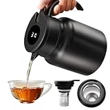 Thermoskanne 1L mit Teesieb und Temperaturanzeige, Isolierkanne aus Edelstahl 316 Doppelwand Vakuum Gut Abgedichtet ohne Leck Kaffeekanne Thermo Teekanne Thermo Ideal für Kaffee, Tee und Milch