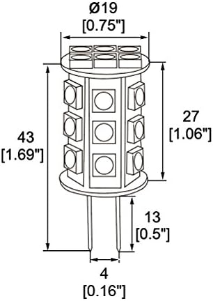 BTG4-24T-CW Back Pin Tower G4 LED Halogen Replacement Bulb, 4.8W, 30-35W Equal, Cool White 6000K, 5-Pack(Not Dimmable)