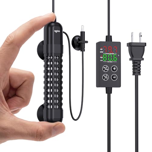 SEAOURA Small Aquarium Heater, 25W Mini Fish Tank Heater 1-5 Gallon Tank, Adjustable Turtle and Betta Heater with LED External Controller for Freshwater Saltwater