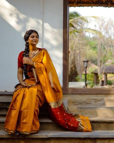 Image of Women's Banarasi Style Pure Kanjivaram Silk Jacquard Kanchipuram Pattu Saree With Un-Stiched Blouse (Lemon yellow)