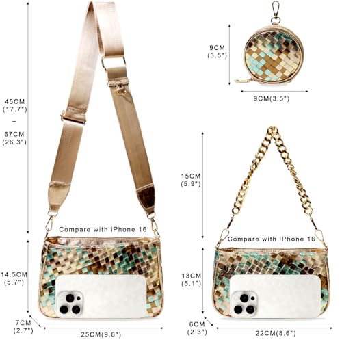 Handmade Woven Small Crossbody Bag for Women with Coin Purse, Designer Shoulder Handbag 3pcs Set, Mini Tote Clutch3