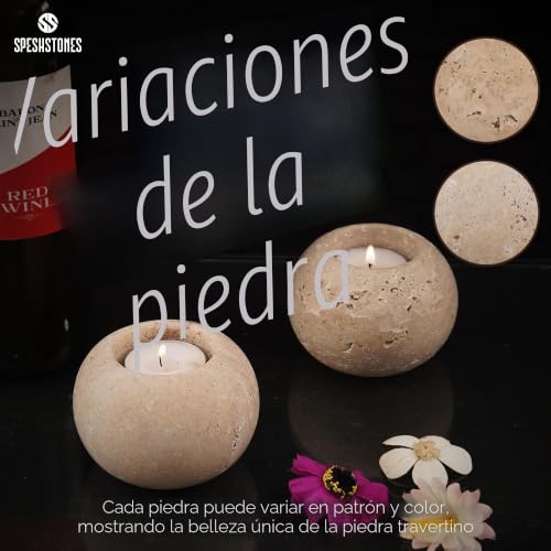 Miniatura 3 de Speshstones Portavelas De Mármol De 8,9 Cm, De Travertino, Para Decoración De Bodas Y Fiestas, Juego De 2 Velas Pequeñas Para Centros De Mesa Y Decoración De Mesa De Comedor