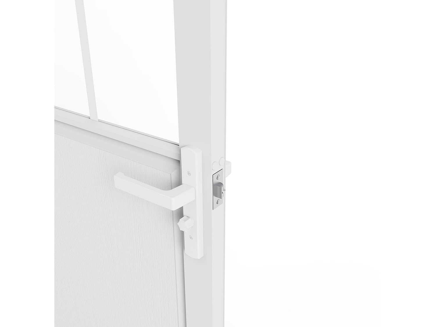 Vente-unique-Puerta reversible de aluminio y vidrio templado tipo taller - Alt. 204 x L73 cm - Blanco - ERMELO