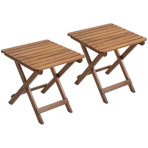 Outsunny Lot de 2 tables d'appoint d'extérieur pliables en bois pour jardin, balcon, teck, 45 x 45 x 45 cm