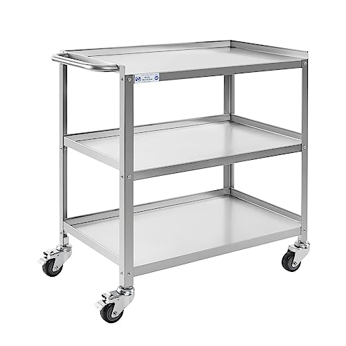 Hally Stainless Steel Utility Cart 3 Tier NSF Commercial Heavy Duty Metal Mobile Food Rolling Cart...