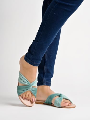 Image of Shoetopia Girls Flat Slide Sandals - Soft Suede Knot Strap Casual Summer Slip-Ons for Everyday Comfort Stylish, |Footwear Lightweight| Durable Design Perfect for Casual Outings Women