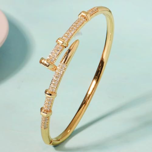 Nail Bangle Bracelet for Women 18K Gold Plated Cubic Zirconia Stones Titanium Steel Bracelet Jewelry Valentines Christmas Gifts4