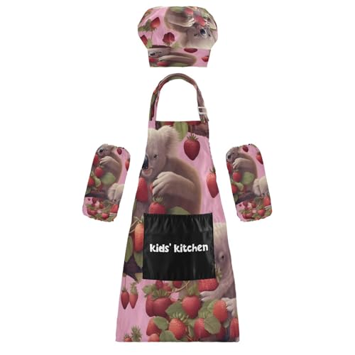 Bulletgxll Koala Bears Kids Apron and Chef Hat Set Adjustable Bib Aprons with Pockets for Cooking Baking Painting