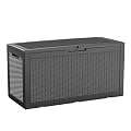 MAIUSCOLI Waterproof Outdoor Storage Box, 125 Gallon Lockable Deck Box, UV-Resistant Outside Storage Bin with Hydraulic Lid for Patio Furniture, Cushion Organizer, Garden Tool, Pool Accessories, Black