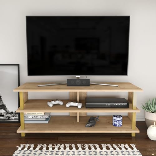 supporto per TV e quercia 120 cm x 44.6 cm x 47.4 cm 100% melamina rivestita in spessore 18 mm e funzionale per le stanze moderne elegante oro
