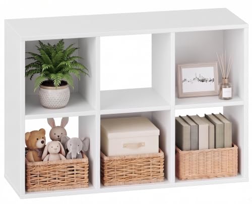 6 Cube Storage Organizer, White Cube Bookshelf, Multifunctional Bookcase | Stackable Vertical or Horizont Cube Storage Organizer Multi-room Organization for Home Office Dining Room and Living Areas