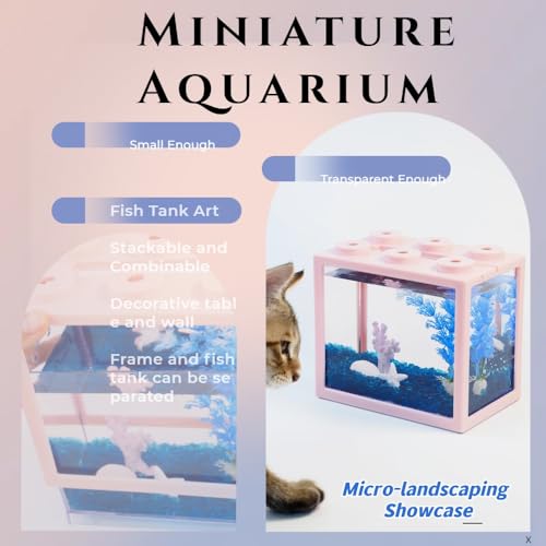 Image of Small Betta Fish Tank, Mini Fish Tank Aquarium Tank Kit with Blue Gravel & Resin Decorations, 0.6 Gallon Stackable Fish Bowl Tiny Desktop Aquarium for Sea Monkey Shrimp
