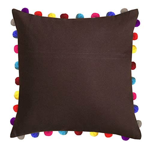 Image of Lushomes Cushion Cover 24x24, Boho Cushion Covers, Sofa Pillow Cover, Cushion Covers with Tassels, Cushion Cover with pom pom (24x24 Inches, Set of 3,Brown)