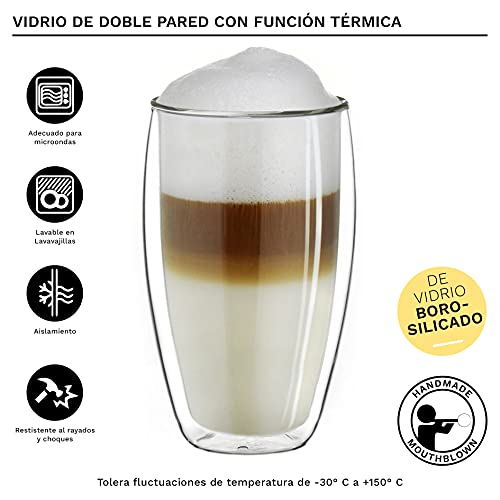 Creano Vaso térmico de doble pared 400ml DG-SH, vaso grande de doble pared de vidrio borosilicato, vasos de latte… - Imagen 4