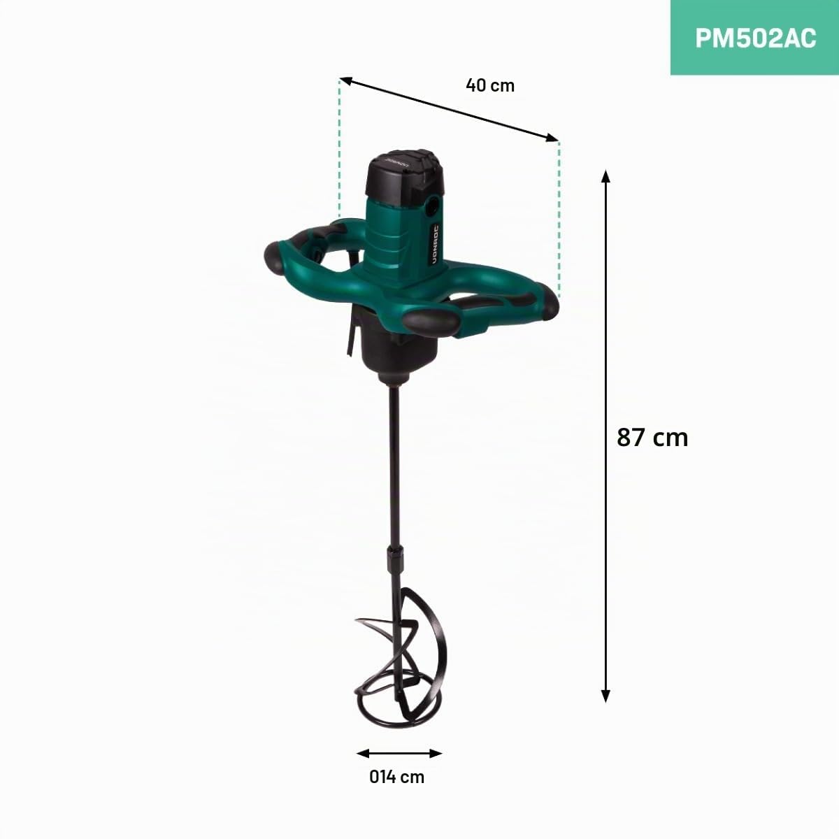 VONROC Miscelatore per malta cemento vernice e calcestruzzo 1800 W - 2 velocità - Avvio graduale (Soft start) - Cavo in gomma da 3 M - Frusta 140x600 mm incluso