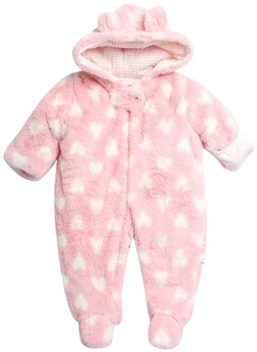Image of Duck Duck Goose Baby Girls' Winter Romper – Warm Footed Fleece Jumpsuit, Mitten Cuffs – Hooded Soft Pram for Newborns (0-9M)
