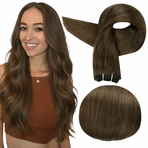 Image of Full Shine Weft Hair Extensions 10 Inch 50G Double Sew In Silky Hair | Color Medium Brown, Double Weft Extensions, Soft Silky Hair, Short Hair Styling, Daily Wear, Women Looks