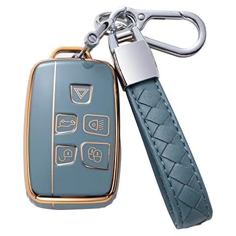 CHEZENHUI Compatible with Land Rover Key Fob Cover with Leather Lanyard, Car Key Case Shell Protection for Land Rover a9 Freelander Smart Remote Control, Blue Cover