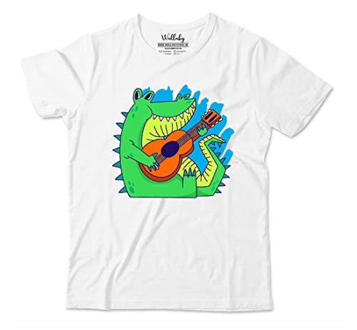 Image of Boys & Girls Cute Alligator Crocodile Playing Guitar 100% Cotton Unisex Kids T-Shirt
