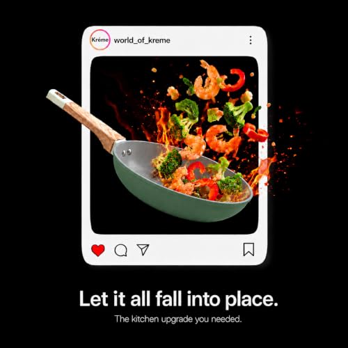 Image of Kreme Ceracook Ceramic Coated Granite Fry Pan 1.8L /24cm with Glass Lid, ISI Certified Frying Pan, Forged Aluminium, Gas & Induction Use, Non Toxic, PFAS & PTFE Free, 1 Year Warranty, Olive Green