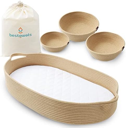 Baby Changing Basket for Baby Dresser, Moses Basket for Babies, Cotton Rope Diaper Changing Basket, Unisex Baby Moses Basket, Foam Diaper Changing Pad for Dresser, Changing Table Topper for Dresser