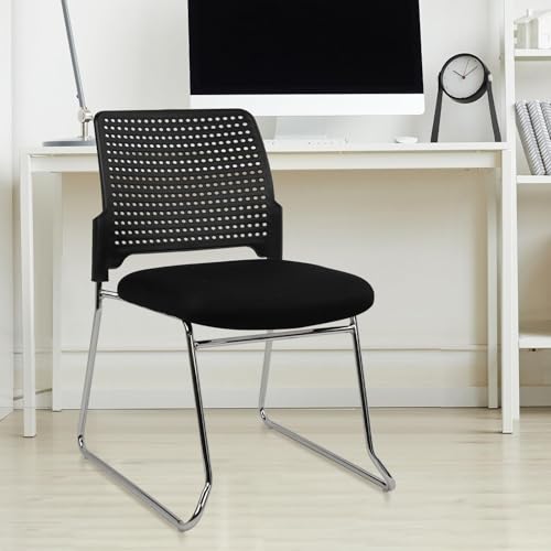 Image of CLATINA Stacking Chair Set of 12, Office Waiting Reception Stackable Armless Chairs with Padded Seat Sled Base, Plastic Desk Chair No Wheels for Conference Lobby Break Room Guest Training, Black