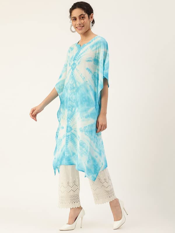 Image of Maaesa Women Handcrafted Tie & Dye Rayon Crepe Kaftan Kurta | Casual Wear | Flowy Kaftan Style | Lightweight & Breathable Fabric