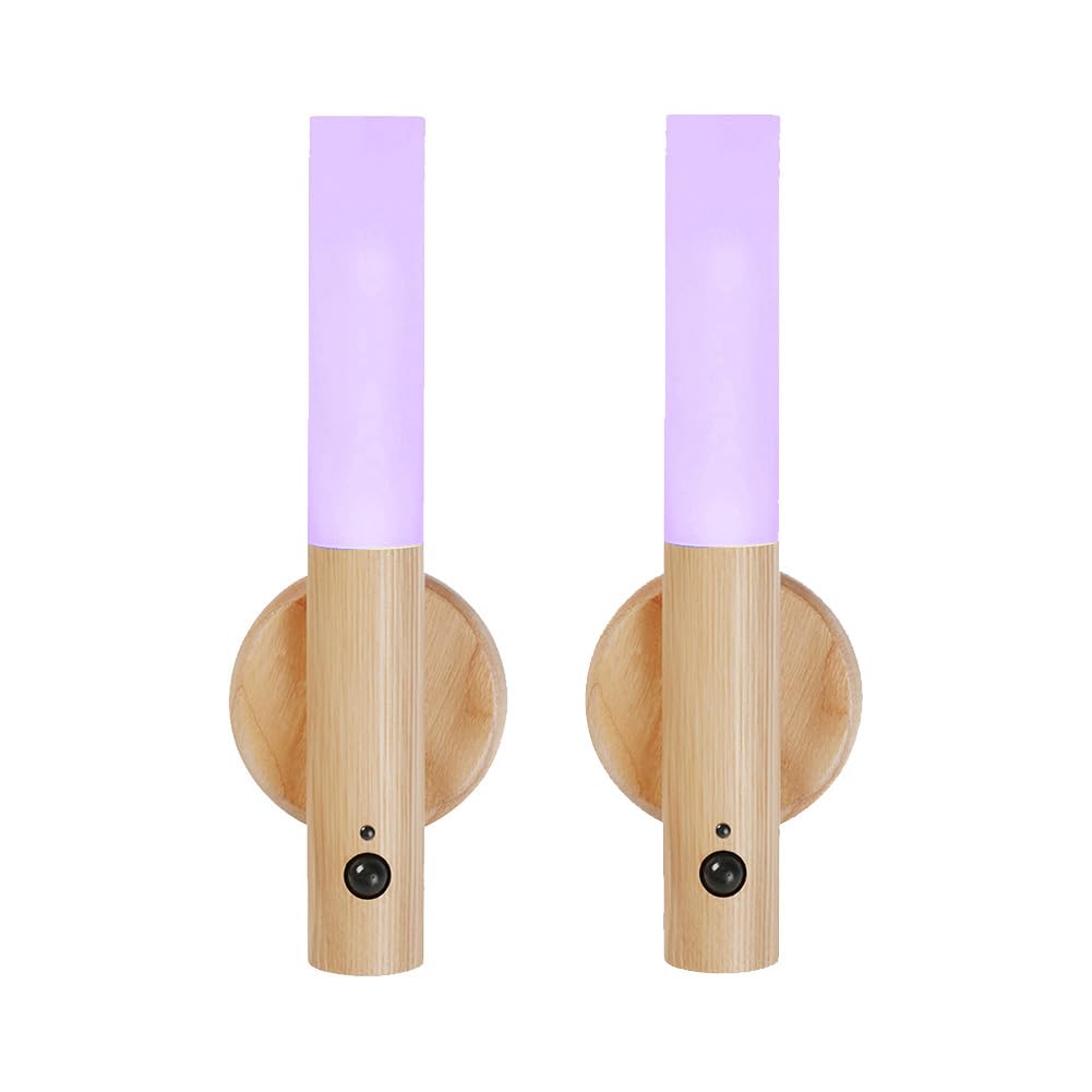 LANDGOO Wireless Wall Sconces Set of 2, RGB Motion Sensor Lights Indoor, Rechargeable LED Night Lights with Wood Design for Bedroom/Closet/Stairs