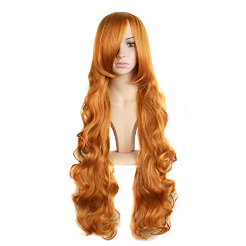 MapofBeauty 32 Zoll/80cm Langes Haar Lockige Gewellte Perücke Cosplay Kostüm Perücke (Goldene Orange) - Goldene Orange