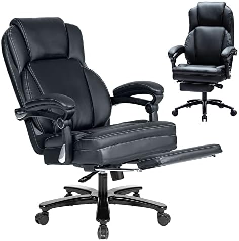 Comermax High Back Big and Tall Office Chairs 90-135° Reclining Office Chair for 400lb Heavy People, Plus Size Rocking Managerial and Executive Chairs with Footrest (Black)