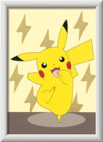 Ravensburger CreArt 20084 - Pikachu - Malen nach Zahlen Pokémon für Kinder ab 7 Jahre Malset mit Rahmen Pinsel und Acrylfarben Geschenk für Jungen und Mädchen mit Gold-Farbe