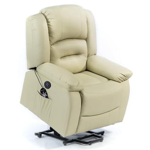 ECODE® Sillón Relax Reclinable Electrico de Cuero PU con Levanta Personas, 10 Vibro Motores, Calor Lumbar, 9 Modos de Masaje, Mando, Temporizador Personas Mayores