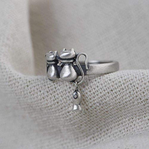 Bague ajustable femme en argent sterling S925 ciselé avec détails animaux gravés