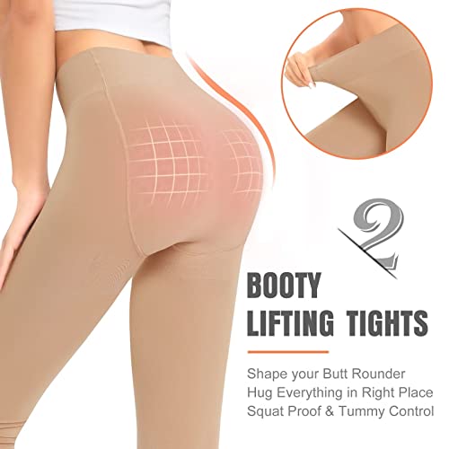 Qoonoo Black Tights For Women Opaque Tights Control Top Pantyhose Nude Skin Tone Black Tights(Stirrup - Nude,Small) #TOP2