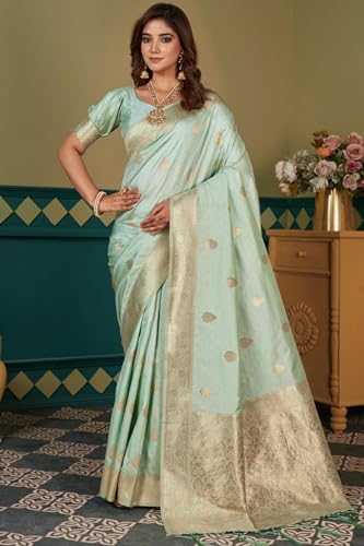 Image of SGF11 Women's Kanjivaram Pure Soft Silk Saree For Women Pure Golden Zari With Blouse Piece