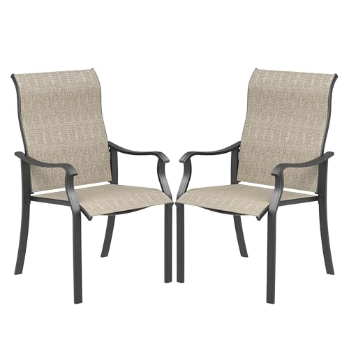 Image of UDPATIO Patio Dining Chairs Set of 2, High Back Wide Seat Outdoor Chairs | Breathable Textilene Weather Resistant Patio Chairs, Outdoor Dining Chairs, Patio Chairs for Garden Backyard Deck, Brown