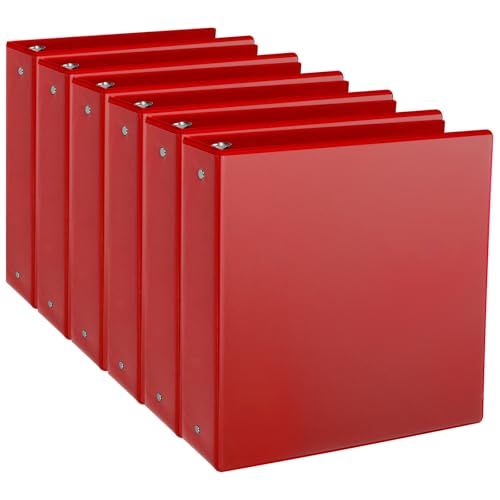 CIXILDTS 1.5-inch Round Ring Binder Durable 1-1/2 3 Ring Binder Fit Letter Size Paper Red 6-Pack