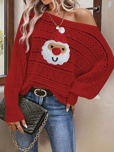 Image of Cakulo Womens Off Shoulder Sweater Top Fall Outfits Fashion 2025 Oversized Knit Batwing Long Sleeve Crochet Pullover Sweaters