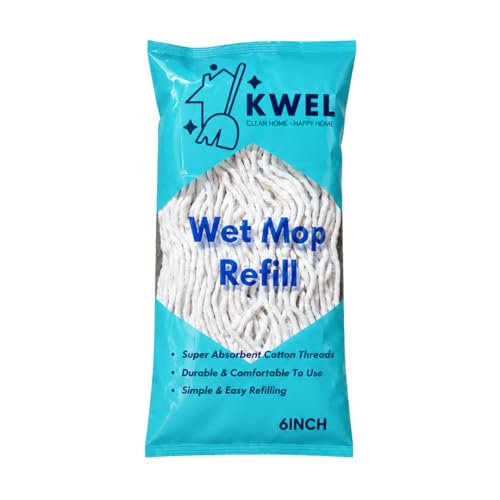 Image of KWEL Super Absorbent Cotton Wet Mop Refill 6 Inch (2500 GM) Pack of 2 | Heavy Duty Floor Cleaning Mop Refill for Home, Office, Kitchen & Tiles