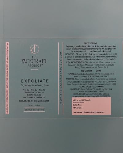 Image of THE FACECRAFT PROJECT Vitamin C Gentle Exfoliate Serum for Unisex Adults, All Skin Types, Lightweight & Non-Greasy Feel, Daily Use for Hydration, Skin Renewal & Brightening (30ml)