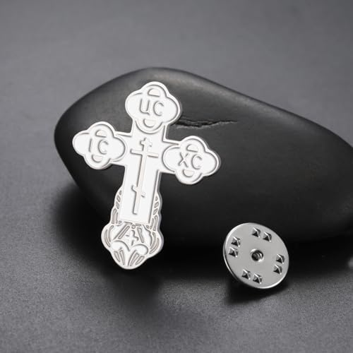 Image of TEAMER Cross Brooch Lapel Pin For Men Russian Orthodox Crucifix Eastern Church Cross Tie Pins Religious Christian Prayer Jewelry