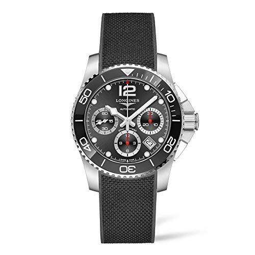 Longines HydroConquest Automatic Chronograph Stainless Steel Black Rubber Strap Black Dial Date Divers Mens Watch L3.783.4.56.9