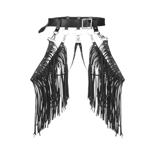 haozaikeji Women Leather Tassel Waist Belt Gothic Fringe Belt Long Tassel Punk Skirt Waist Belt for Club Party Dance Costume4