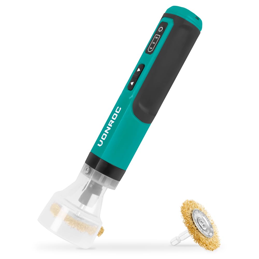 VONROC Brosse électrique pour Mauvaises Herbes 4 V – INCL. USB-C – Ergonomique et légère – Poils en Acier – sans substances Chimiques – Idéal pour Les Jardins