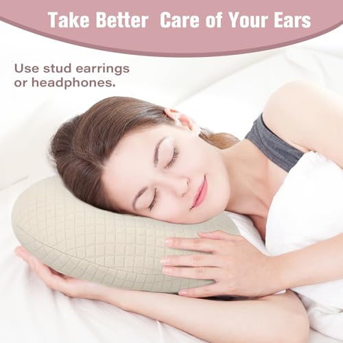 Ear Piercing Pillow for Side Sleepers, Ear Pillows with Holes for Pain, Earring Inflammation Pressure Sores, Cotton Earring Pillow for CNH Side Sleepers
