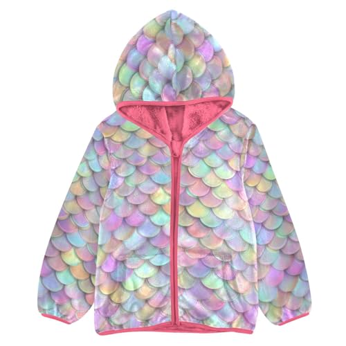 Colorful Scales Toddler Fleece Jacket Baby Girls Hooded Zipper Long Sleeve Thick Warm Outerwear 3-10 Years
