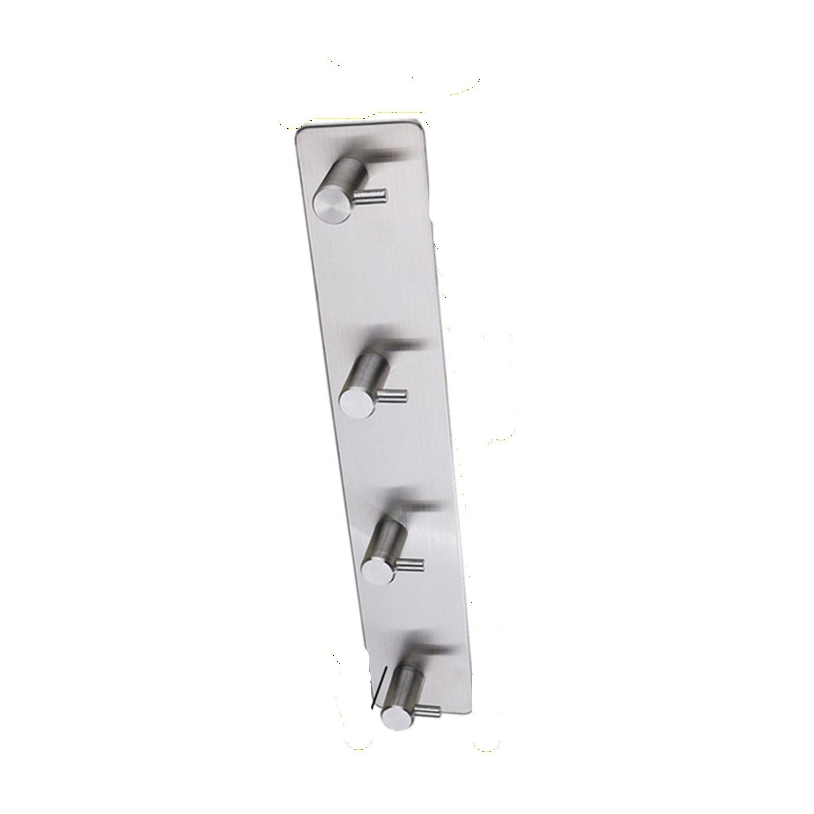 Whegavgko Silvery 4 Hook Stainless Steel 3M Self-Adhesive Hook, Wall Door Hook, Robe Clothes Hanger(Silvery 4 Hook)