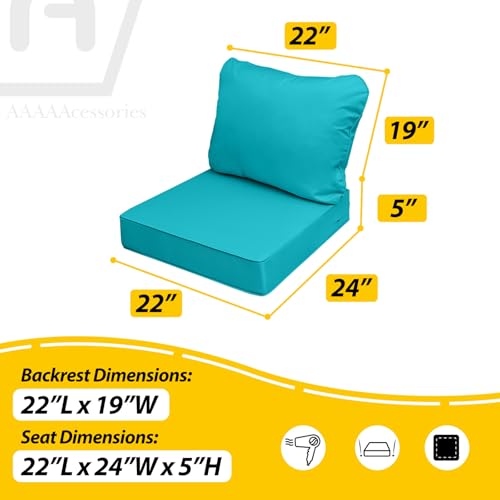 Image of AAAAAcessories Outdoor Seat Cushions for Chairs, Fade-Resistant, Waterproof Patio Furniture Replacement Cushions, 22 inch x 24 inch x 5 inch + 22 inch x 19 inch, Turquoise Blue